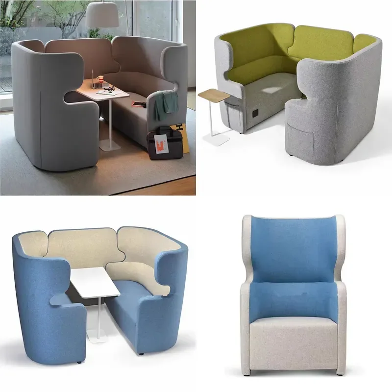 Modern High Back Double Sofa for Office Reception Booth Business Negotiation Guest Seating Area with Privacy Design
