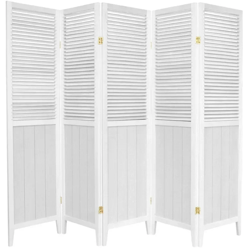 Oriental Furniture 6 Ft Tall Beadboard Room Divider White 5 Panel Biombo Divider Screen Screen Divider Partition Wall Dividers