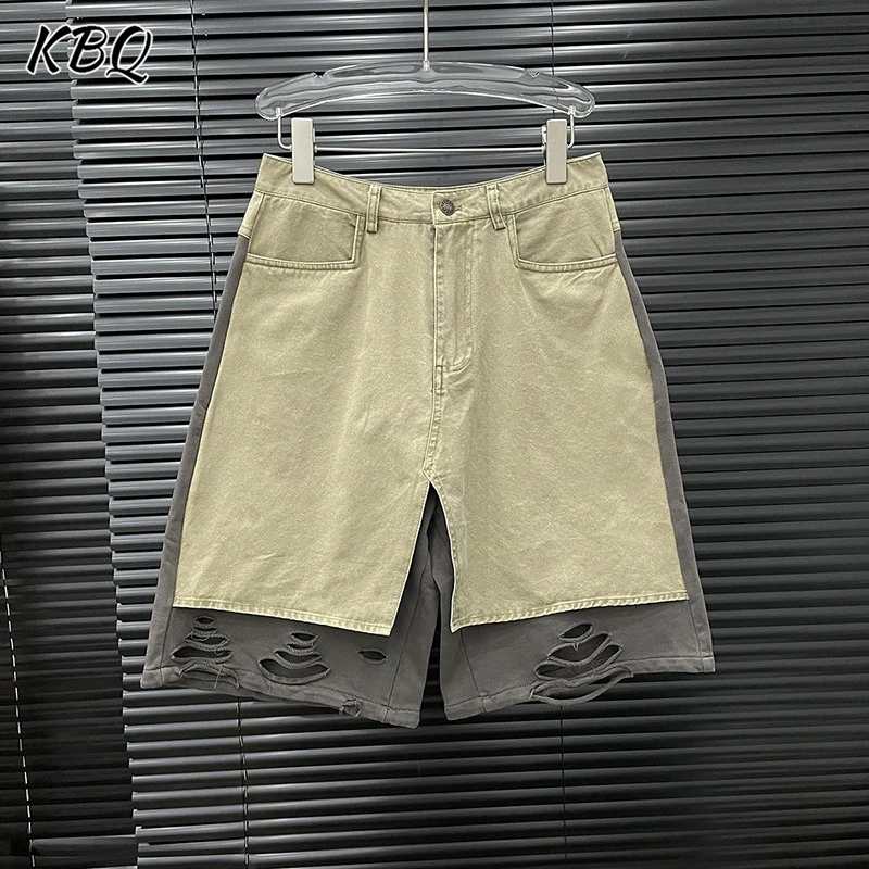 

KBQ Hit Color Spliced Pockets Loose Chic Pants for Women High Waist Patchwork Button Street Casual Trouser Female Fashion Style