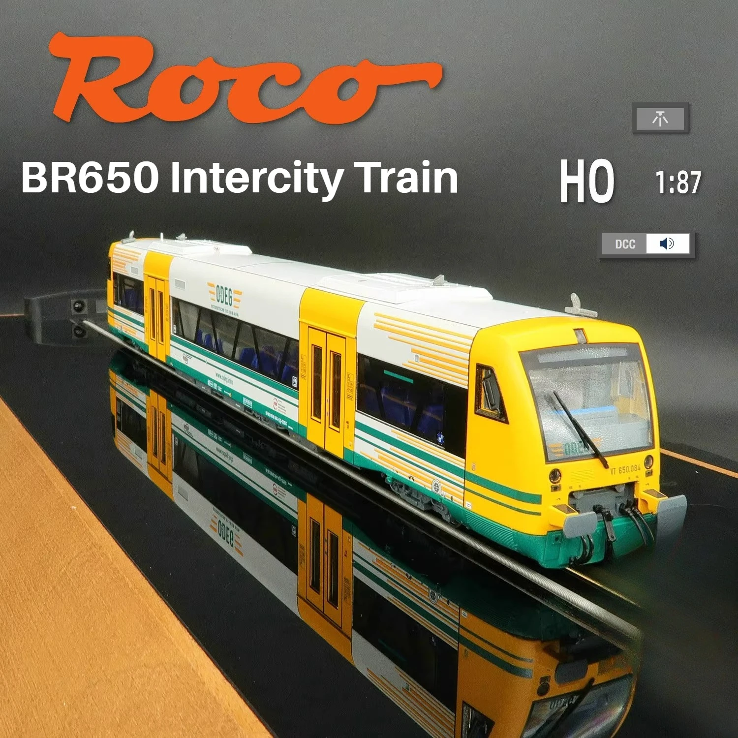

ROCO HO type 1/87 Scale Toy Train BR650 Intercity Train Number 70185 Code Sound and Light Yellow Train Model Boy Toy Gift