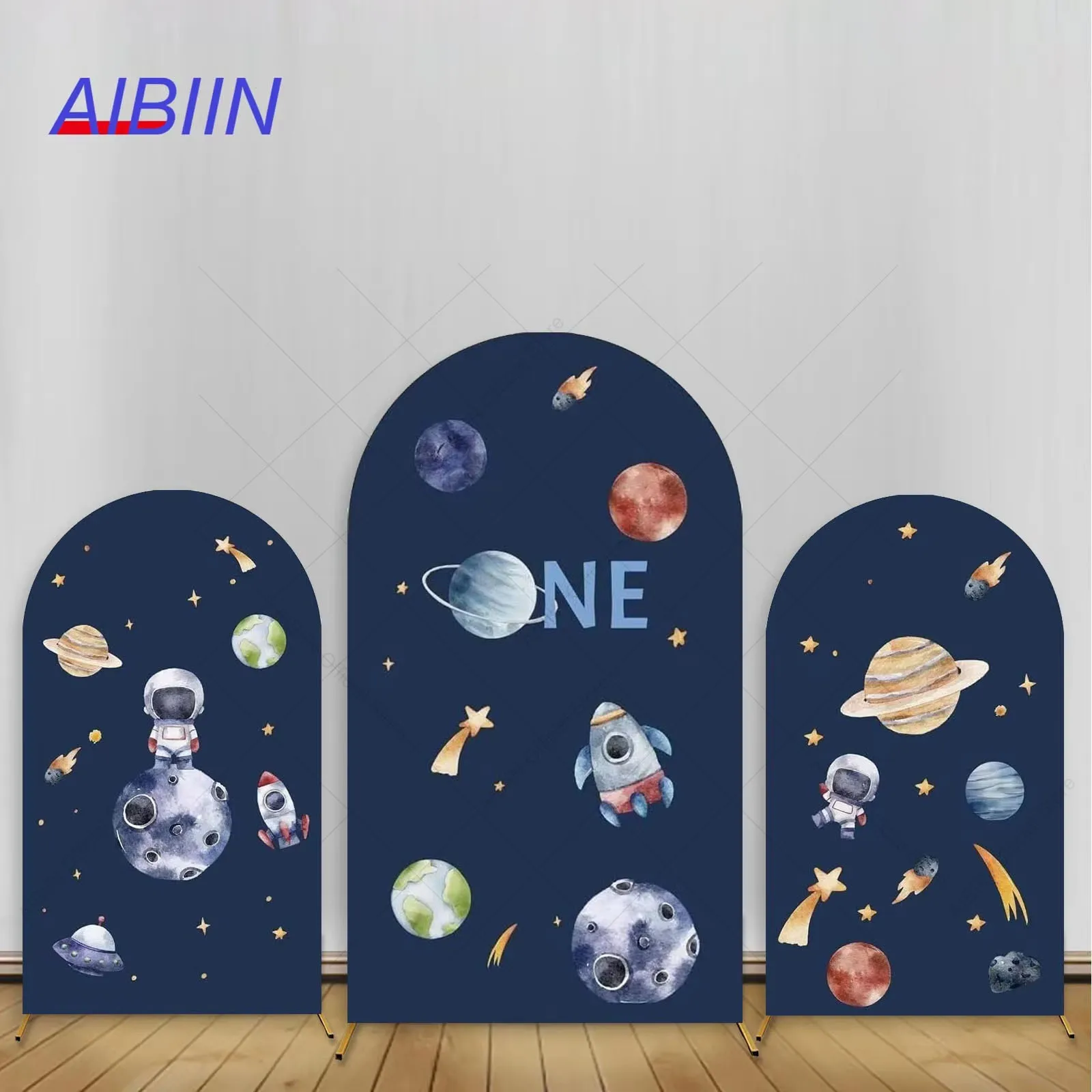 

Space Universe Happy One Year Birthday Arch Backdrop Cover Astronaut Planets Sky Star Boy Adventure Baby Party Decor Background