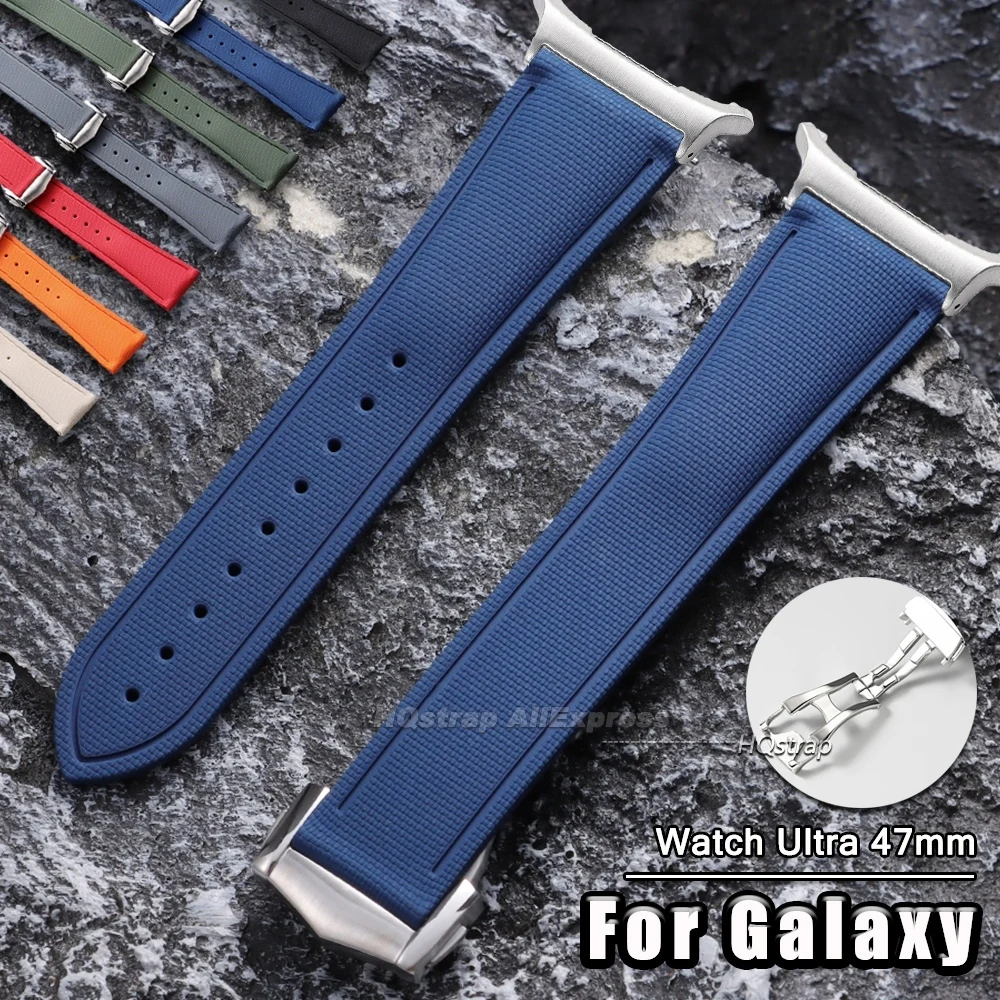 FKM Rubber Watch Strap for Samsung Galaxy Watch Ultra 47mm Bracelet for Galaxy Watch 7 47mm No Gap Wrist Band for Women Men Band