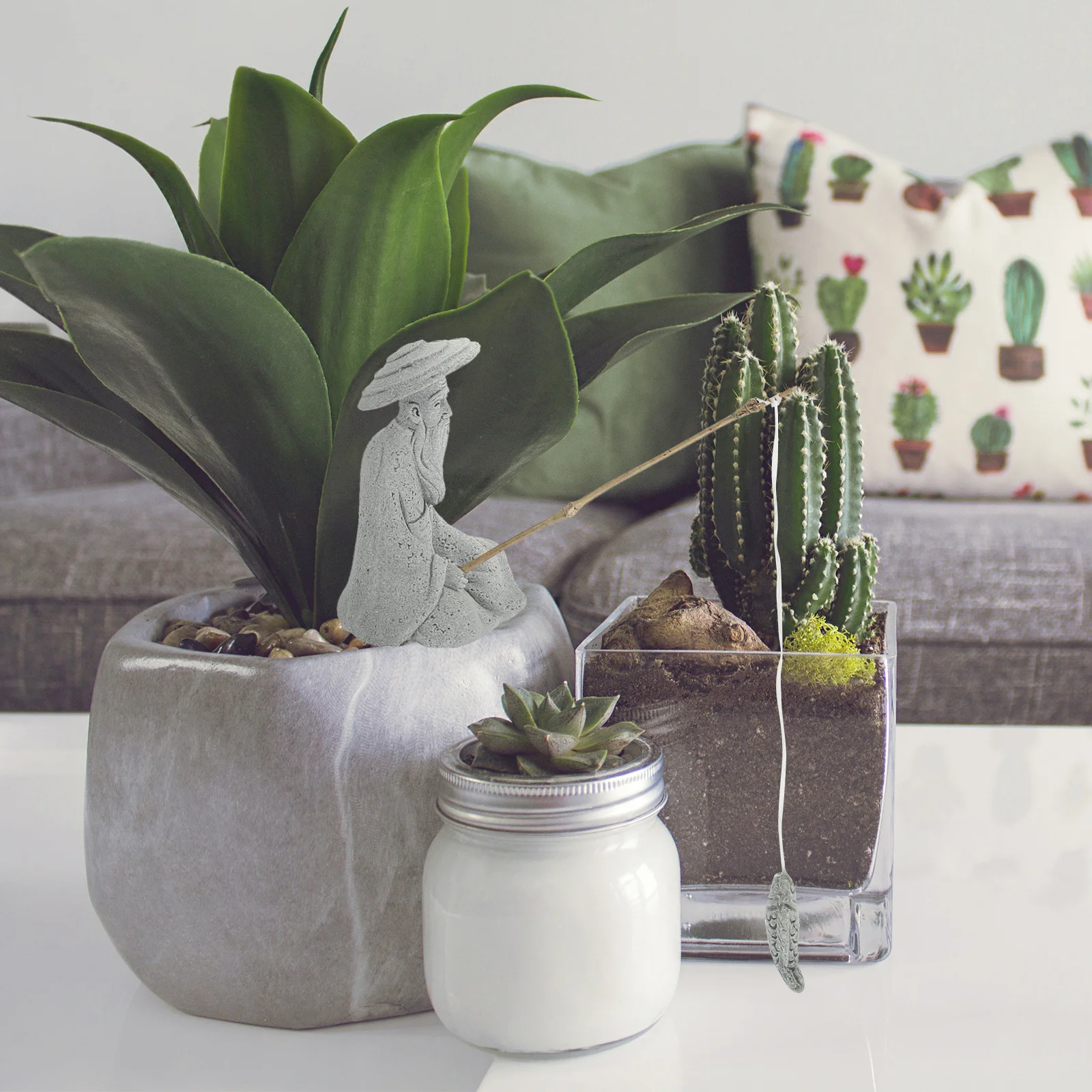 

1 set 1 Set Of Fisherman Statue Decorative For Aquarium Garden Pond Rockery Bonsai Mini Landscape Ornament Sandstone Craft