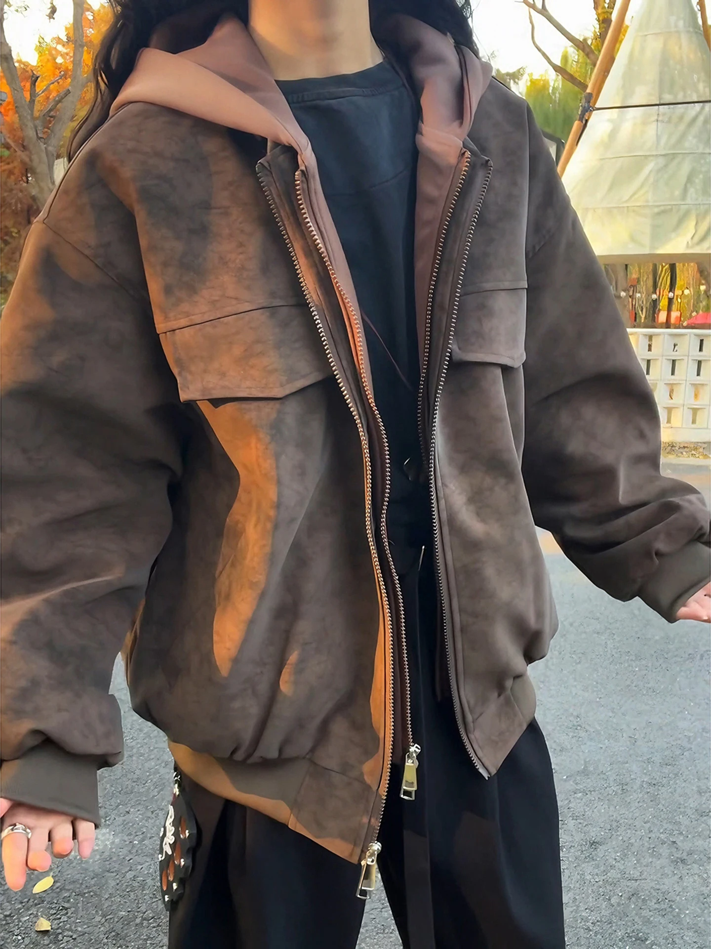 

Ce Brown Dyed PU Leather Workwear Cotton Jaet Men's Winter Coat American Couple's Leather Jaet Outerwear