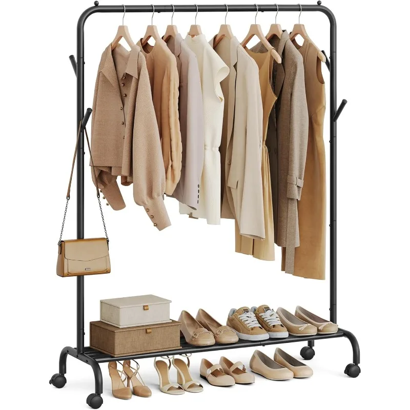 

Clothes Rack, Clothing Rack for Hanging Clothes with Wheels, Garment Rack, Metal Frame, 110 lb Max. Total Load, 40.7 Inches Wide