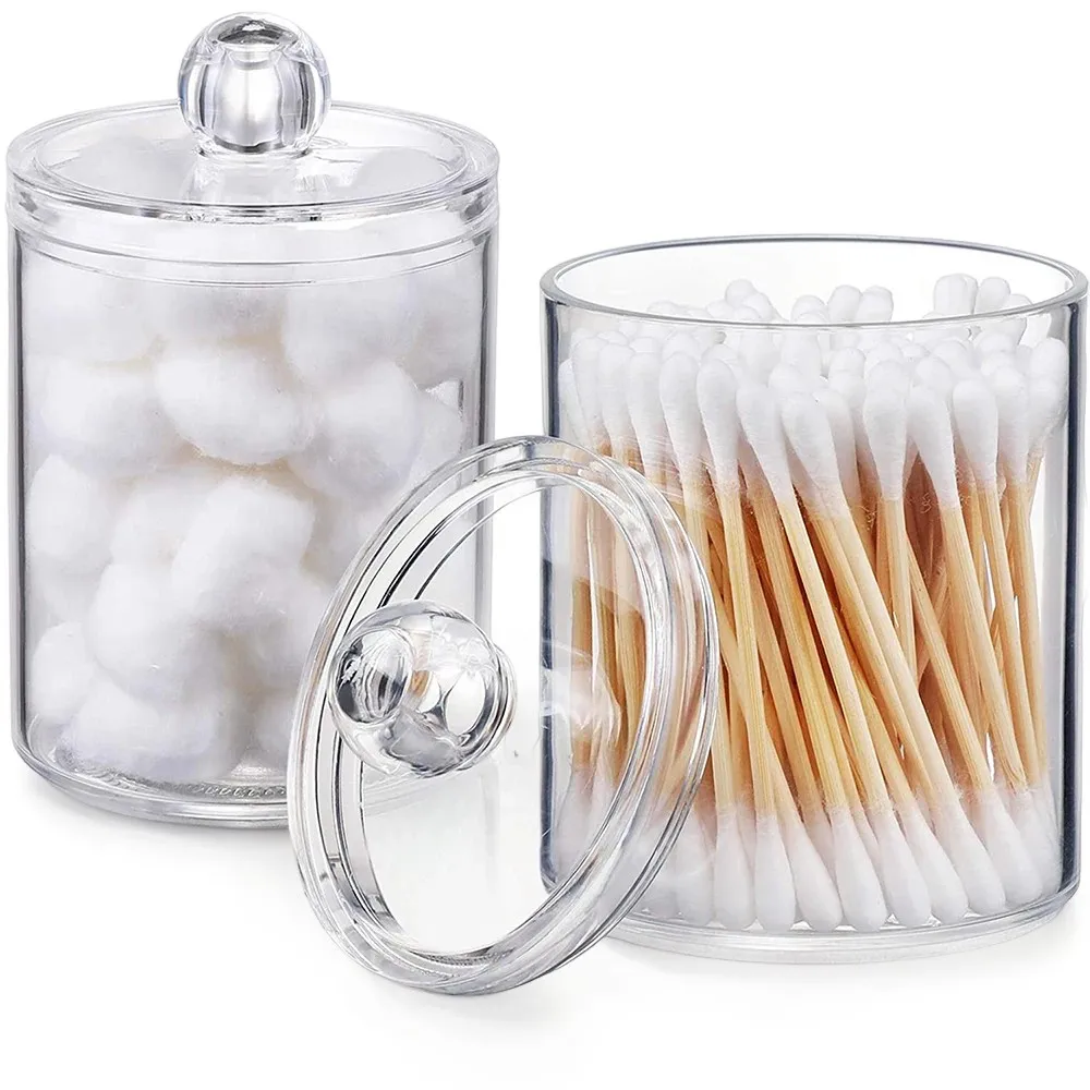 Acrylic Makeup Organizer Cotton Swabs Qtip Container Cosmetic Jewelry Cotton Pad Storage Box for Bathroom Organization