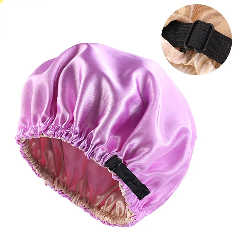 New Satin Hair Cap for Sleeping Invisible Flat Imitation Silk Round Haircare Women Headwear Ceremony Adjusting Button Night Hat