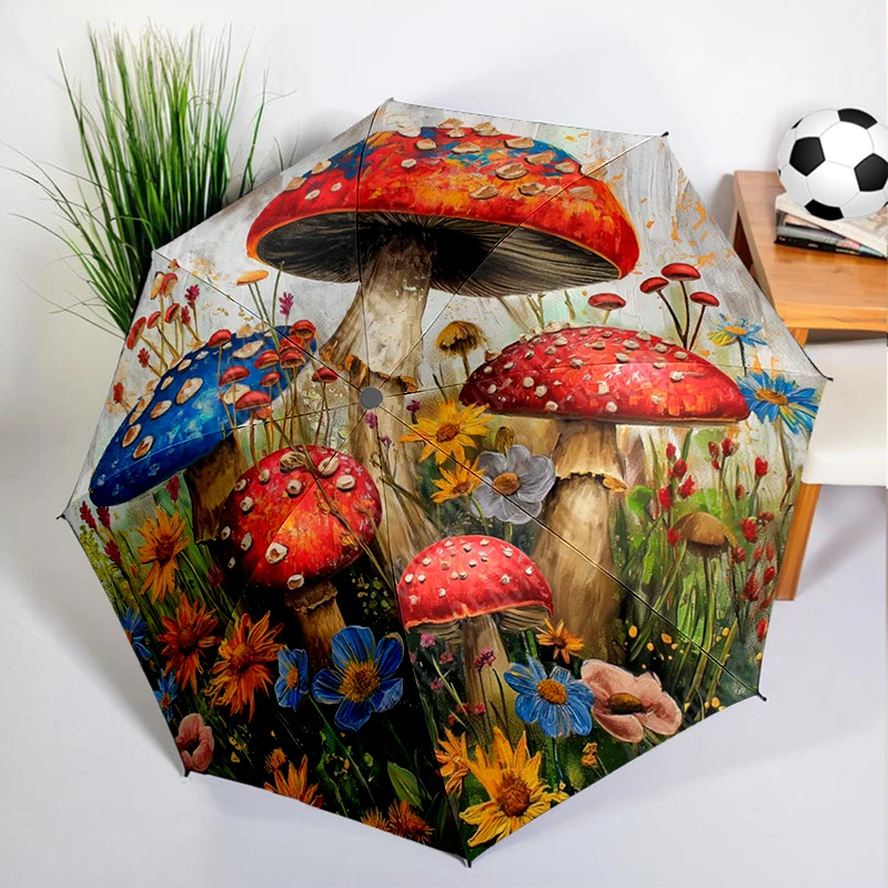 Forest Red Mushroom Umbrella Automatic Open/close, Sturdy Iron Frame & 8-Rib Struct, Umbrella for Women & Men, Christmas Gifts