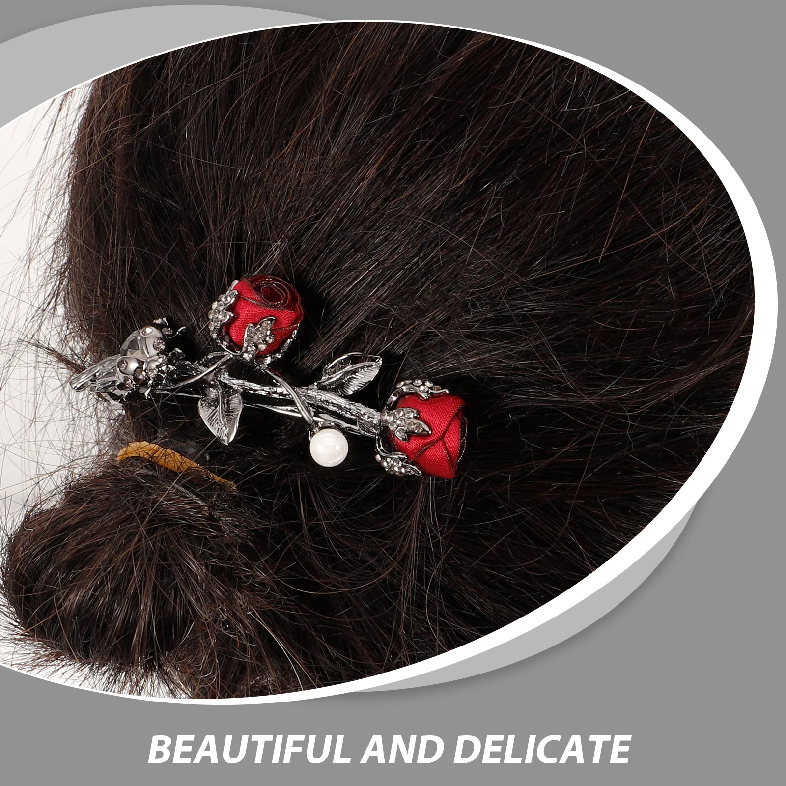 

Red Rose Hairpin Retro Alloy Spring Hair Clip For Women Flower Simulation Wedding Party Headdress Barrettes Daily Wear Evening