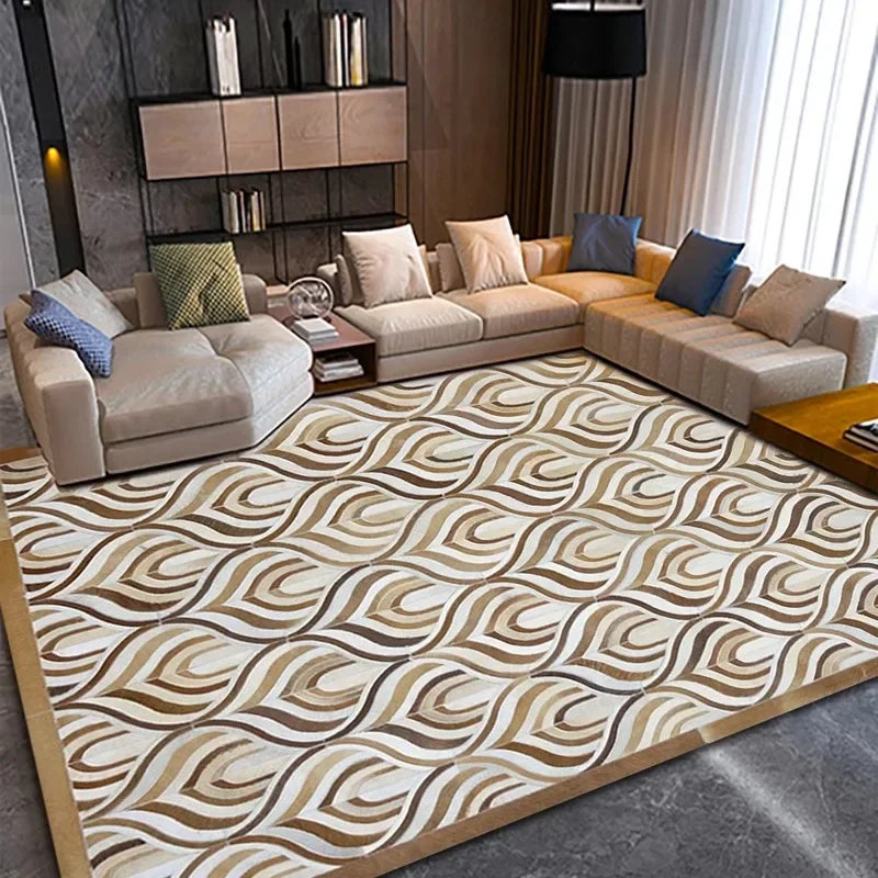 

Genuine Cowhide Luxury Living Room Carpet Sofa Non-slip Floor Mat Real Cow Leather Area Rugs Bedroom Large Decorative Rug