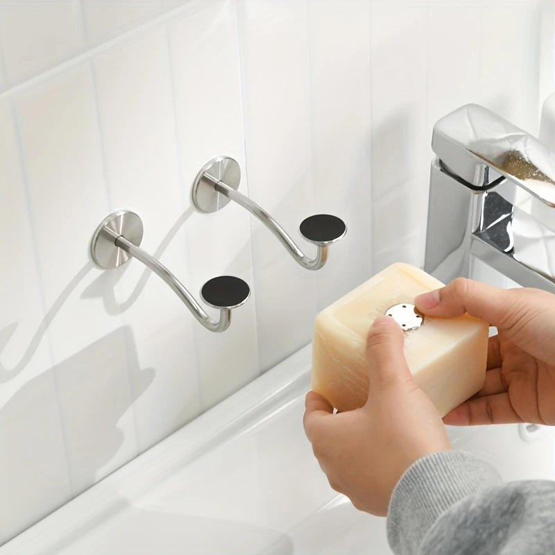 1 قطعة حامل الصابون المغناطيسي الفولاذ المقاوم للصدأ الحائط الذاتي استنزاف طبق الرف للحمام المطبخ غرفة الاستحمام بالوعة المنظم #2