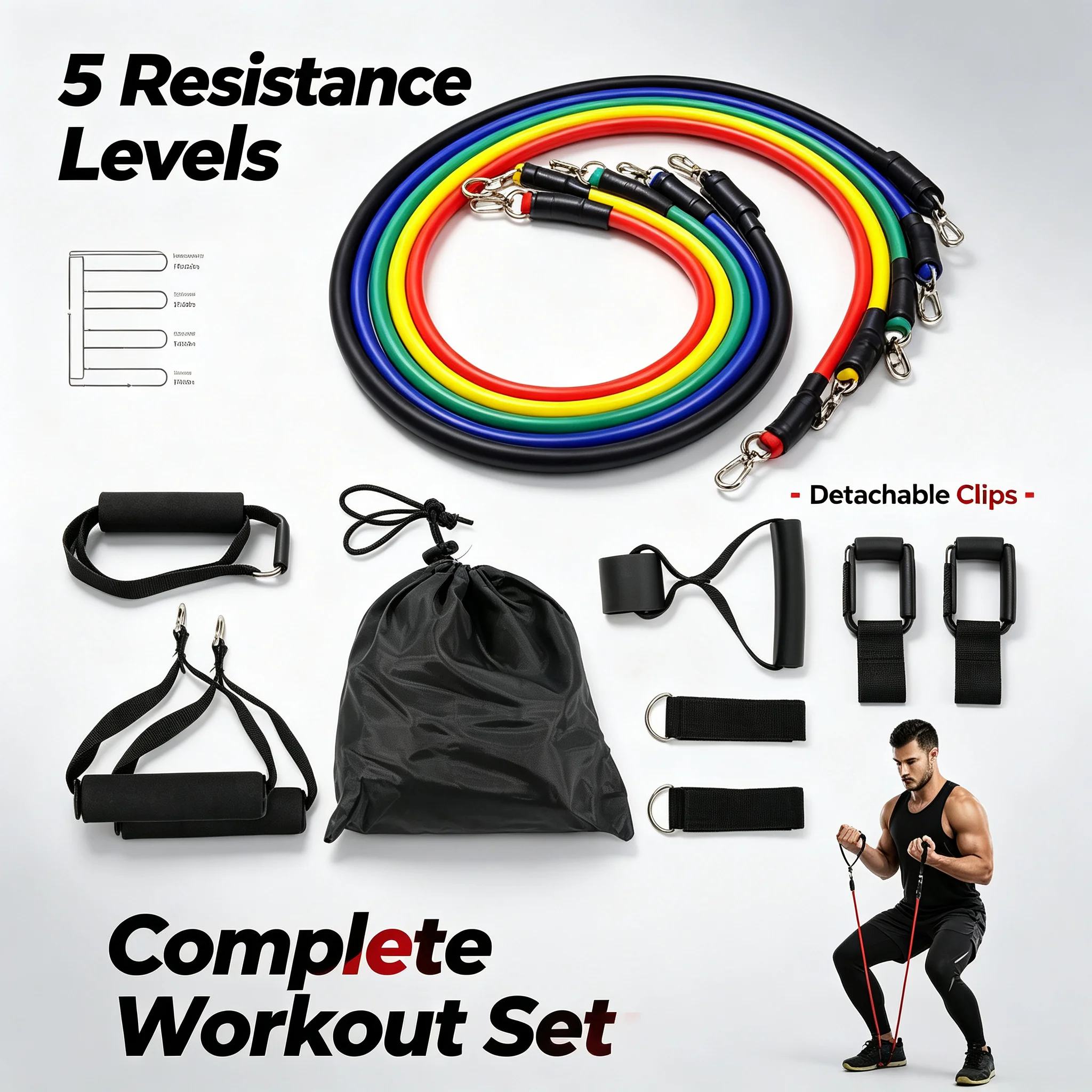 11pcs TPE Resistance Bands Set, Resistance Bands With Door Anchor, Handles, Carry Bag, Legs Ankle Straps, Exercise Bands, Workou