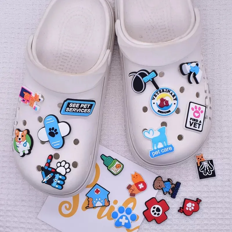 New Arrival 18-100Pcs Veterianry Pet Care PVC Shoes Charms Love Dog Clog Buckle Decorations DIY Phone Case