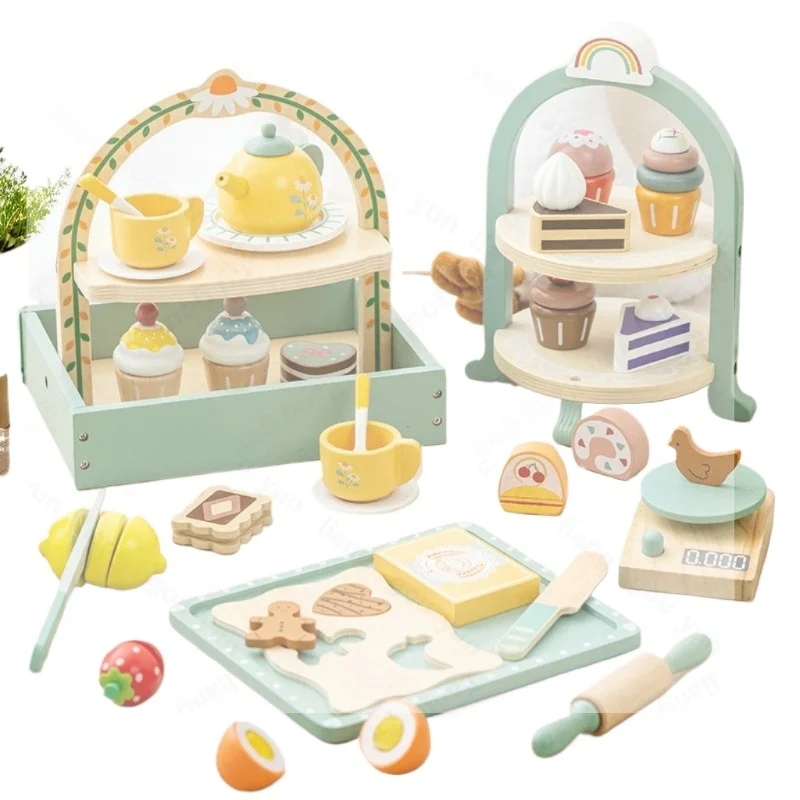 

Деревянные детские развивающие игрушки для раннего образования, десертный торт, детский сад, угловой блендер, чайный сервиз, игровой домик