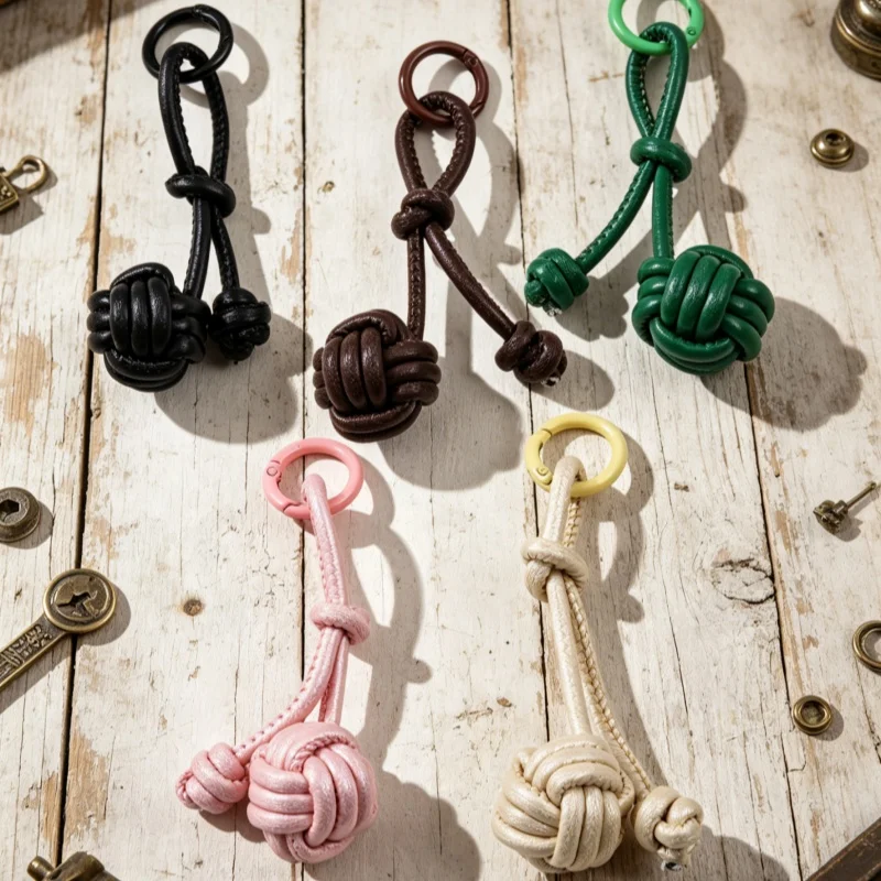 Modischer, vielseitiger PU-Seil-gewebter Ball-Schlüsselanhänger, klassische Bonbonfarbe, kreativer Anhänger für Handytaschen, Geschenk für Freunde und Familien.