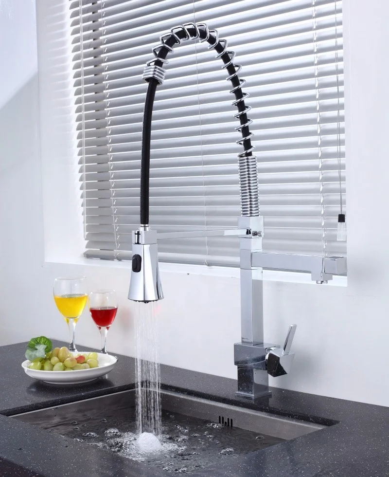 New Luxury high quality 3-way brass long pull out spring loaded kitchen sink mixer tap faucets