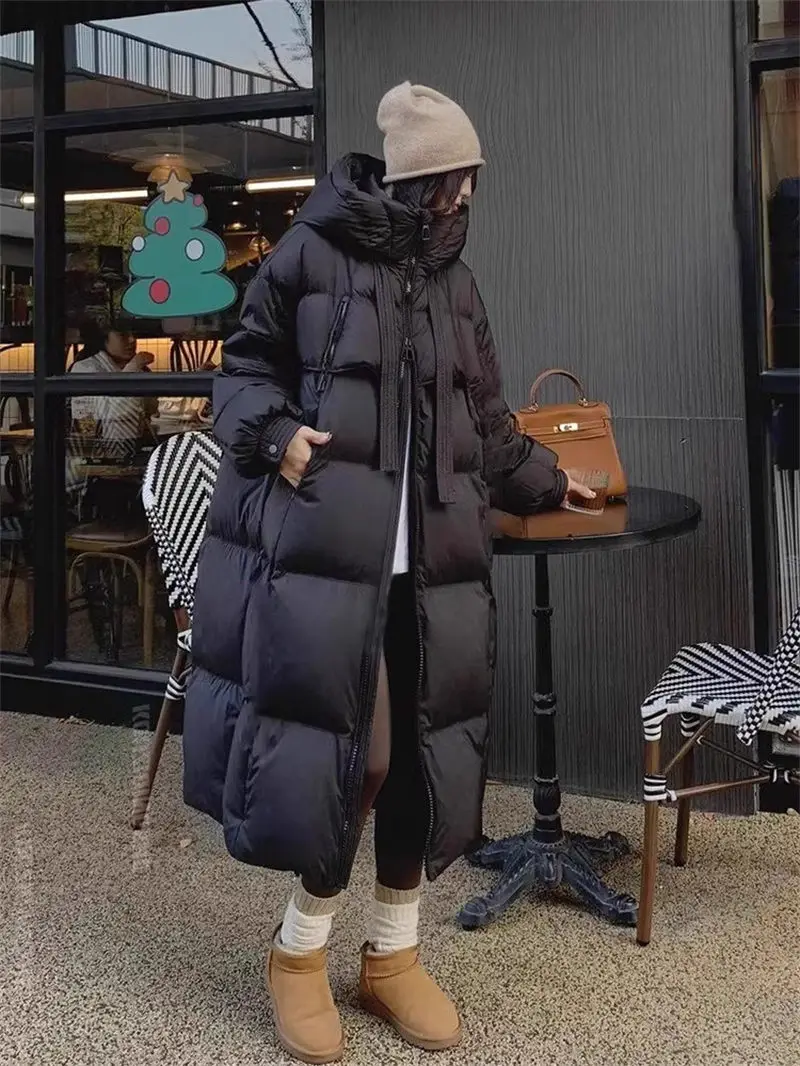 Thick Down Cotton Jacket For Women Korean Version Loose Winter New Hooded Simple Fashion Long Bread Coat Parkas Overcoat  a561