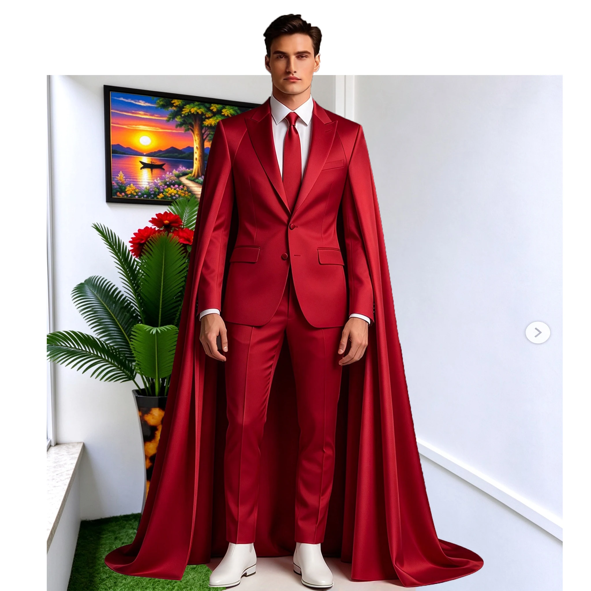 Victorian Men's Suit For Wedding Tailcoat Gothic Single Breasted Prom Blazer With Cape Long Customized Man Banquet Tuxedo Attire