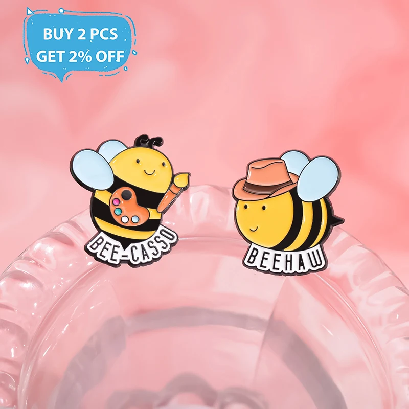 Creative Cute Bee Enamel Pins Custom Painter Musician Bee Brooches Lapel Badges Clothes Animal Jewelry Gift for Kids Friends