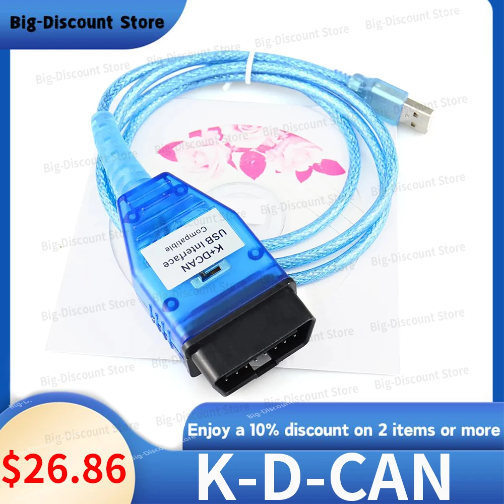 

Diagnostic Cable For B-MW IN-PA Switch K+DCAN USB Interface For B-M-W IN-PA E46 Ediabas K D CAN OBD2 Code Scanner FT232RL OBDII