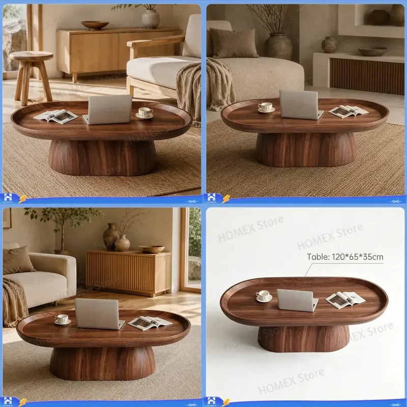 Nordic Small Solid Wood Coffee Table Oval Base Light Luxury Living Room Center Table E1 Eco Friendly Modern Side End Table