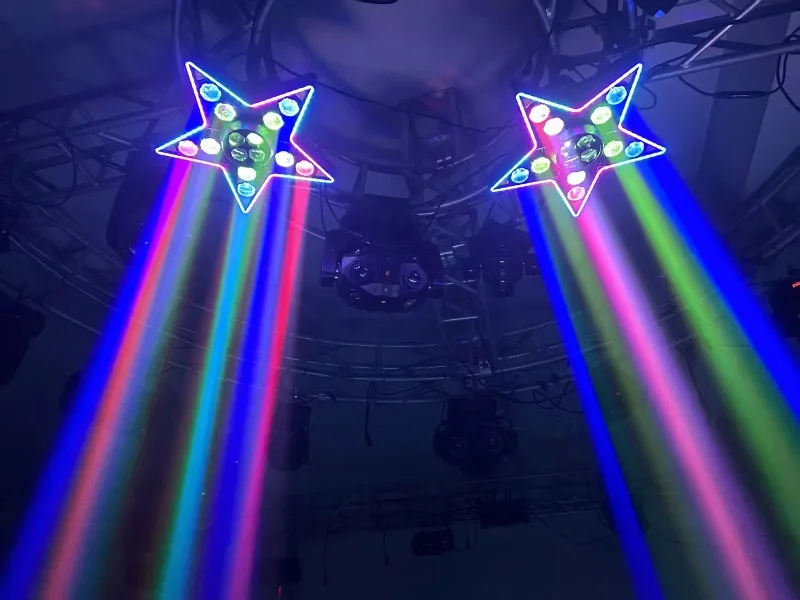 New pentagram starry sky sparkling background, twinkling beams of light, golden COB Light Emitting Diode, suitable for families