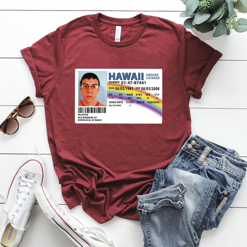 McLovin Driving License Superbad T-shirt Hawaii Fake ID Joke Shirt Funny McLovin Graphic Tee Mens Hip Hop Streetwear Hipster Top