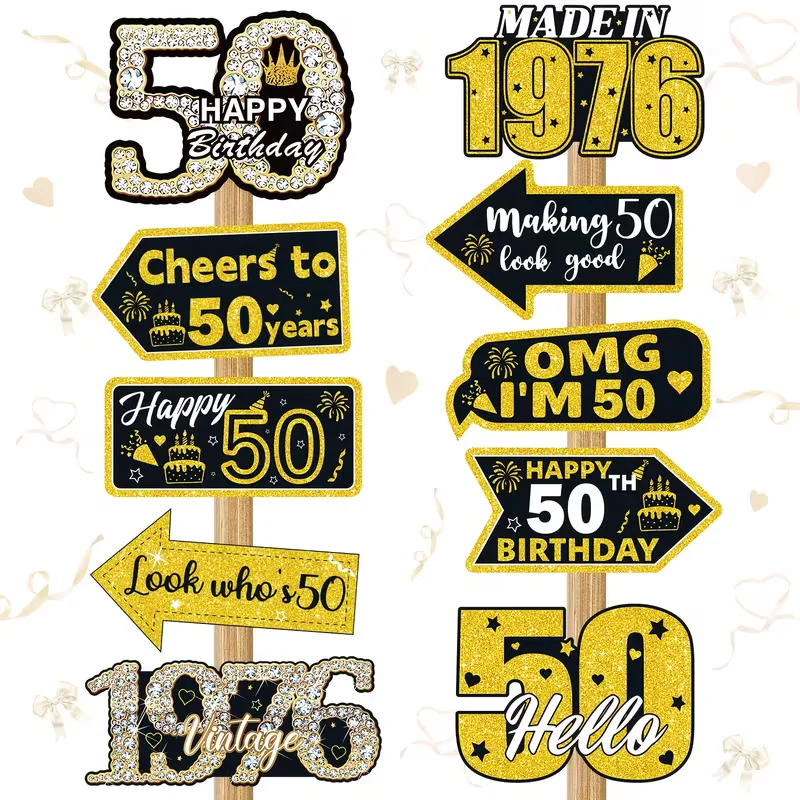 50th Birthday Yard Signs Black Gold 1976 Vintage Outdoor Lawn Decorations Happy 50 Party Directional Signs Celebration Supplies