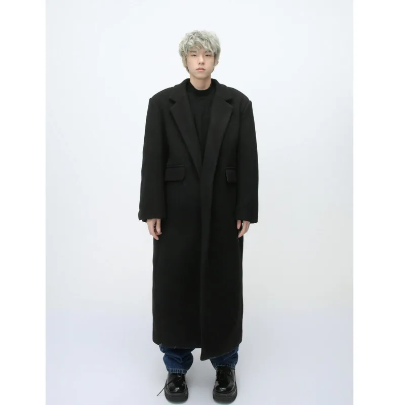 Men's Wear | 2023 Winter New Korean Edition Instagram Loose And Simple Shoulder Padding Long Coat For Men