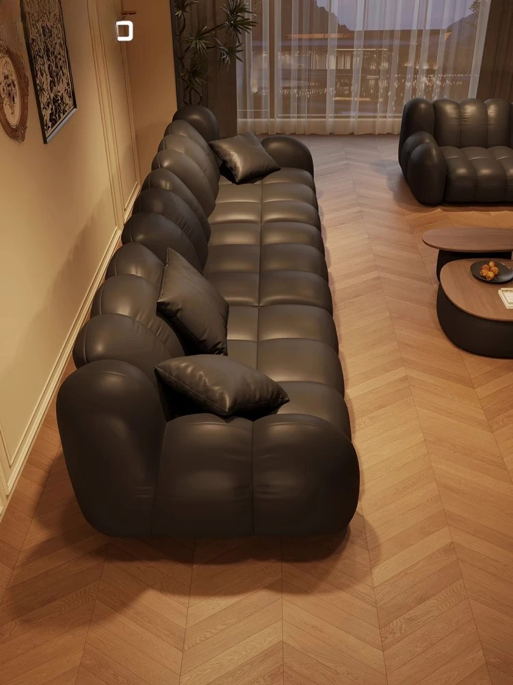 

Medieval wabi-**** wind functional sofa leather electric translation sofa bed straight row living room home designer 2025 new