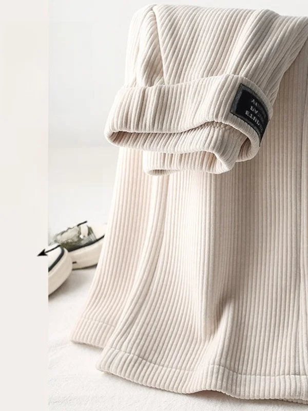 

Новые весенние широкие брюки из вельвета в полоску для женщин, прямые, в корейском стиле, для повседневной носки, из смесового хлопка с эластаном, а также платье-футболка