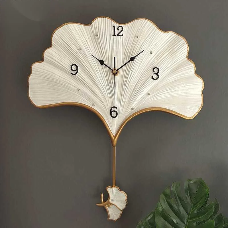 

Wall Clock Restaurant Clock Resin Ginkgo Leaf Shape Clock Wall Clock Living Room Bedroom Silent Clock With Pendulum Modern Decor