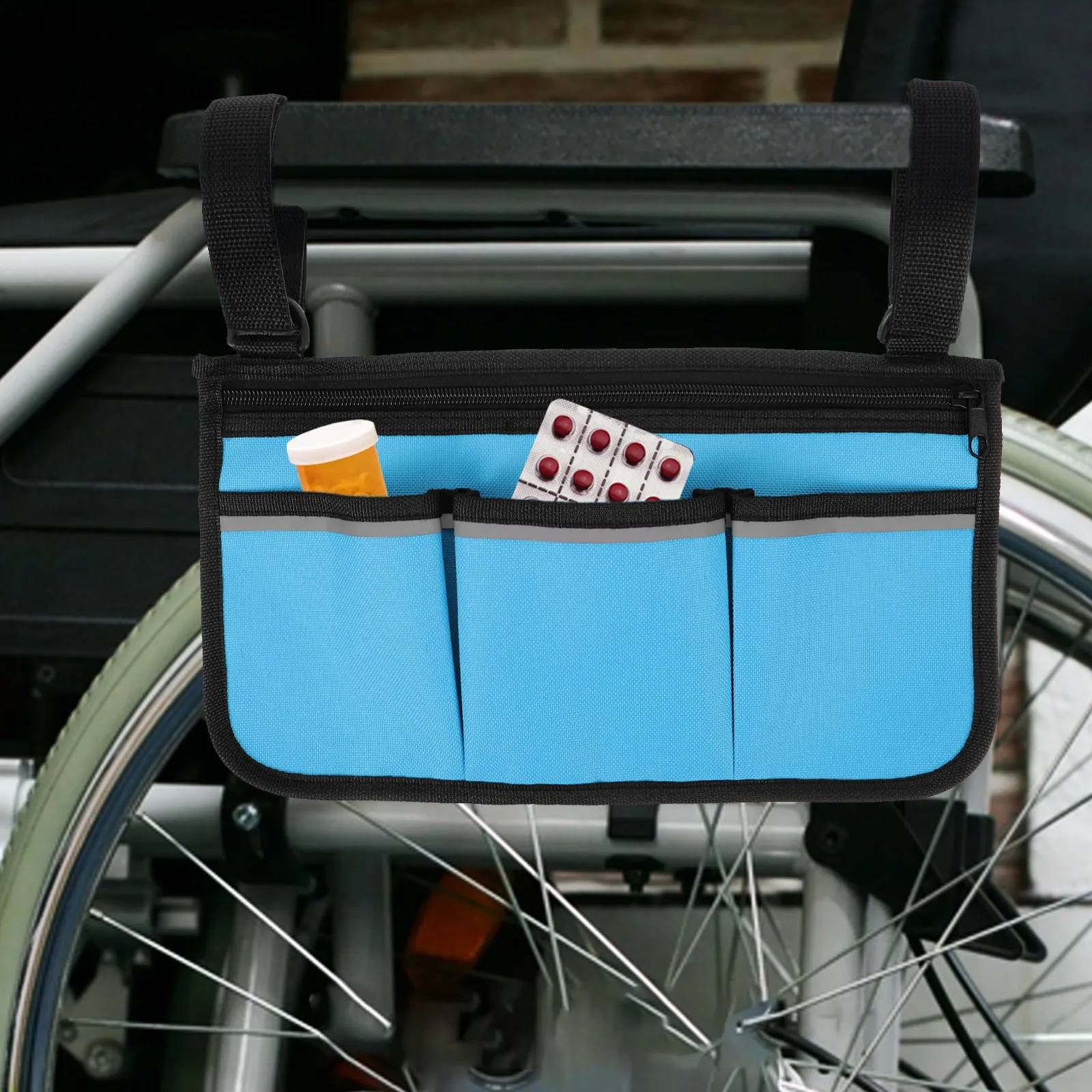 Wheelchair Armrest Bag Oxford Cloth Side Hanging Storage Pouch for Wheelchairs Walkers Strollers Easy Install Safety Convenient