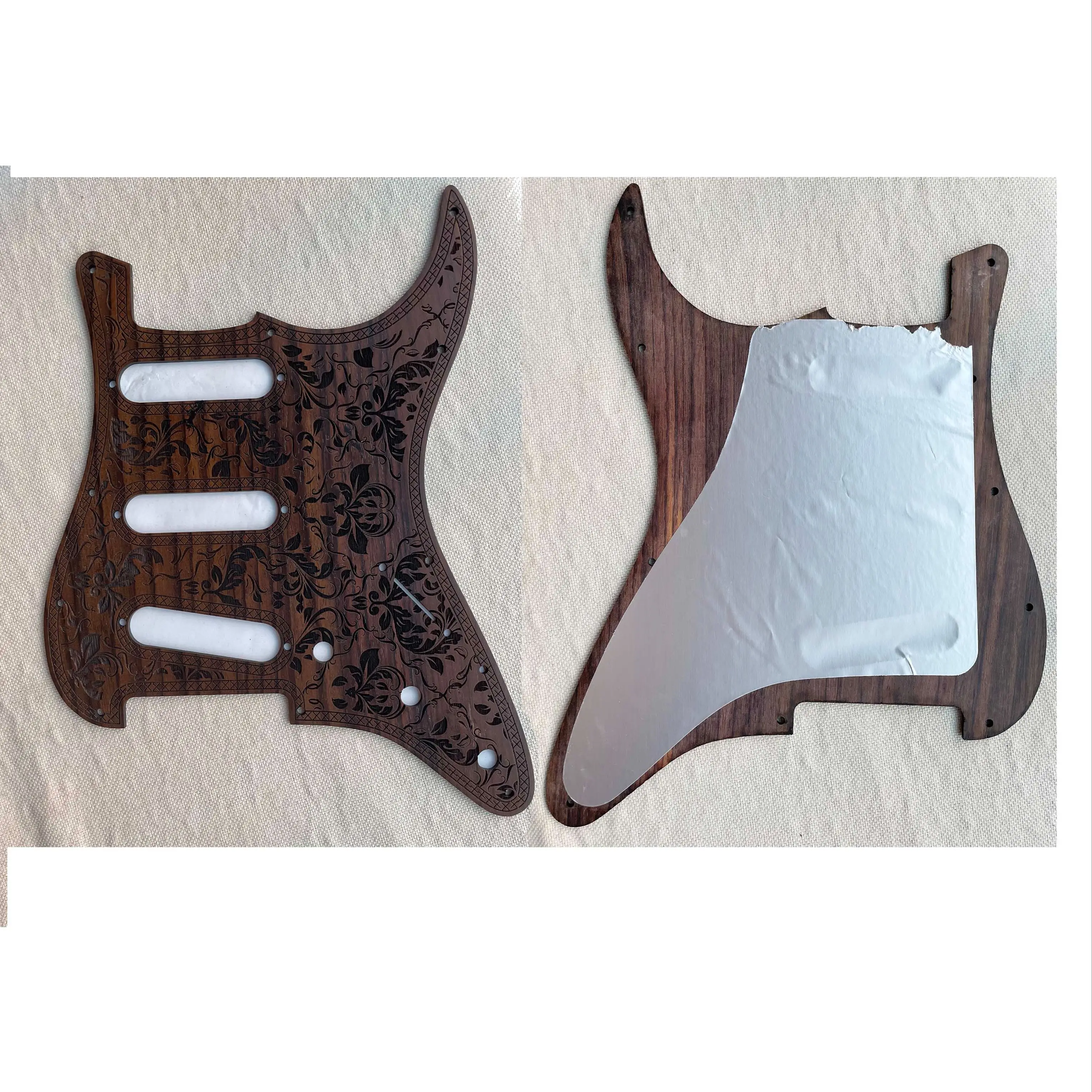 Handmade Carved Pattern Rosewood Electric Guitar Pickguard, Scratch Plate & Screws, 11 Holes, SSH, SSS, S T Parts