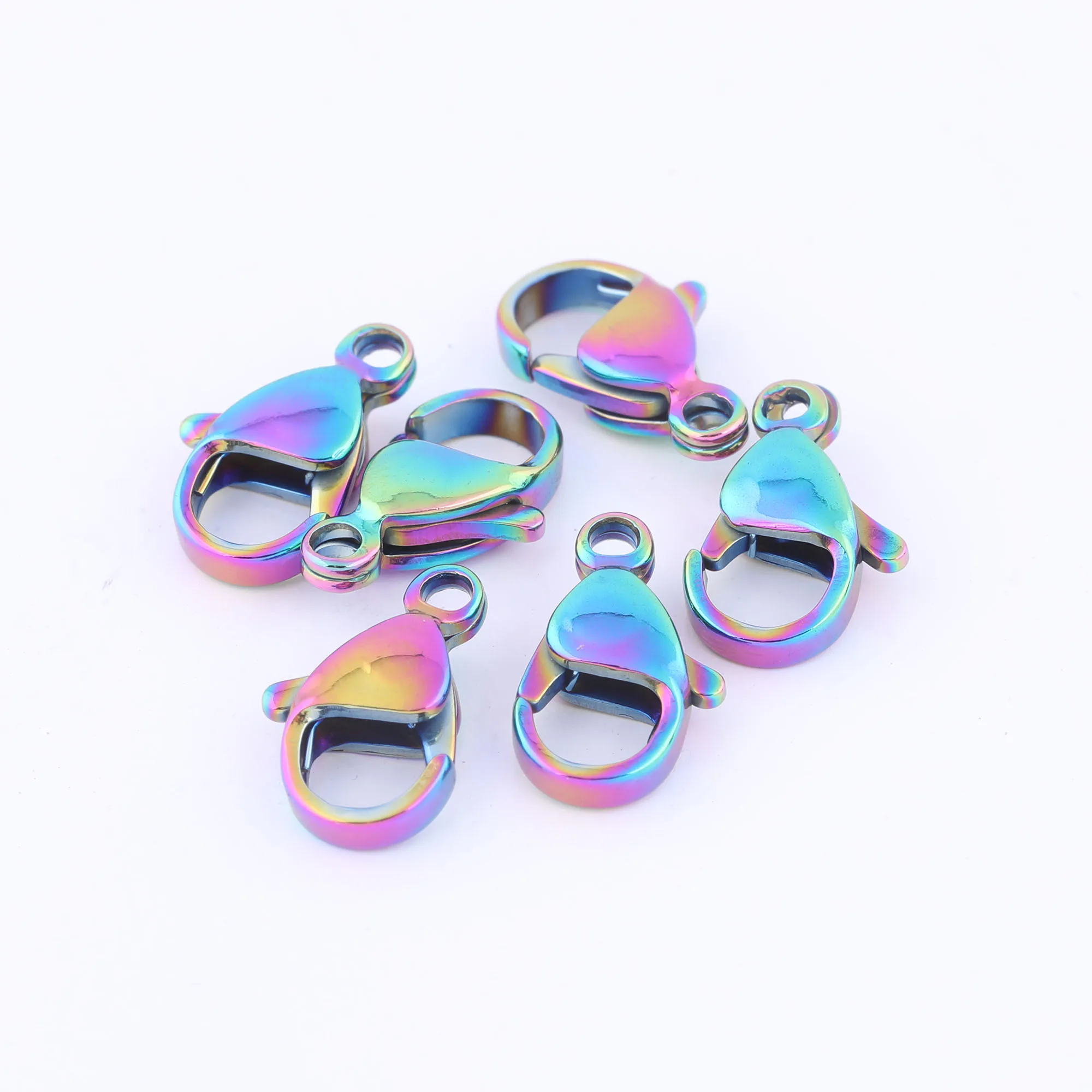 ステンレス鋼のクラスプブレスレット,ネックレスを作るためのアクセサリー,ピンクゴールド,レインボーカラー,10x5mm,12x7mm,30個