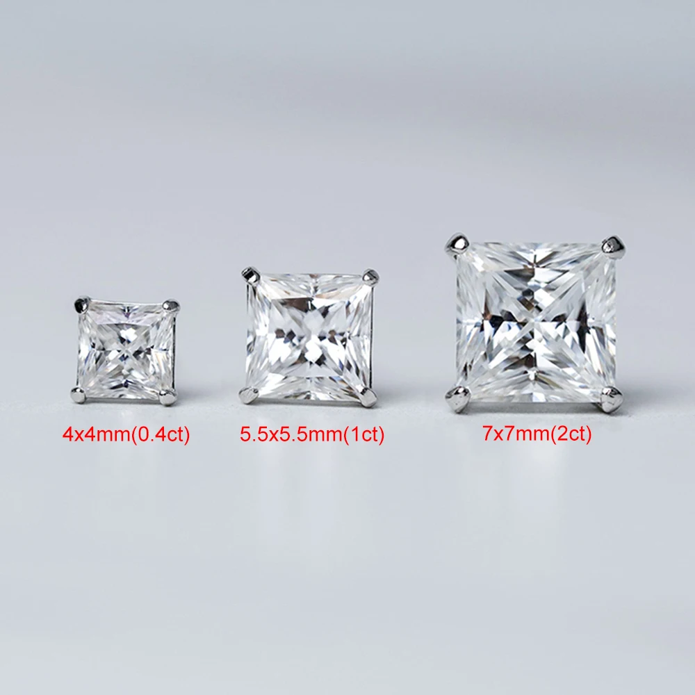 2‑Carat Princess‑Cut Square‑Shape Moissanite Stud Earrings for Women Men, Classic 925 Sterling‑Silver Fine Jewelry, Ideal Gift for Him Her 5