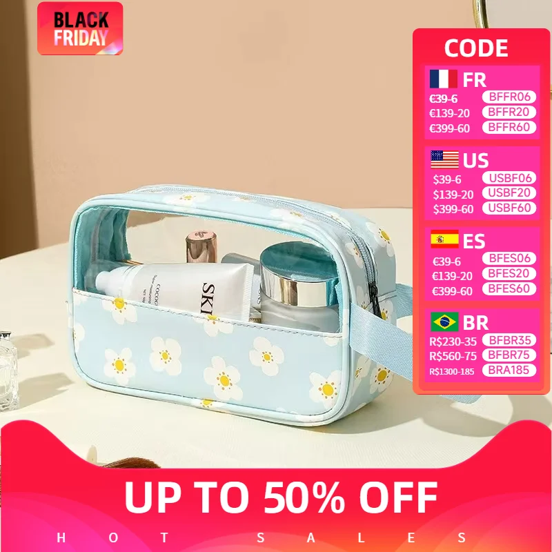 Travel Portable Storage Bag Large Capacity Printed Transparent Cosmetic Bag Splicing Handbag Sweet Macaron Toiletry Bag