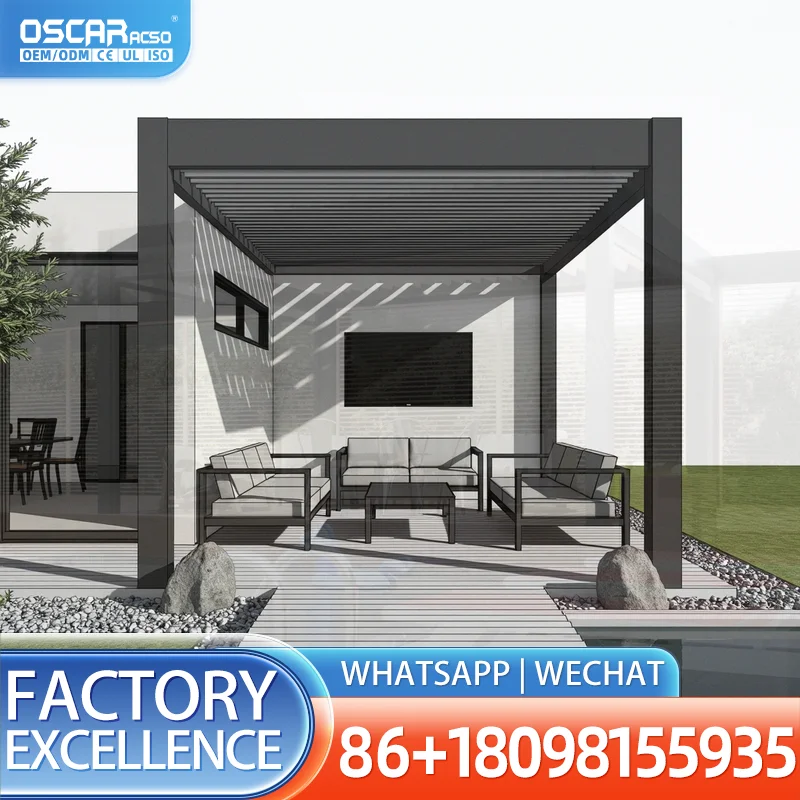 Heavy Duty Aluminum Pergola Adjustable Rotating Louver Top Weather Resistant Sustainable Contemporary Patio Deck Backyard Outdoo