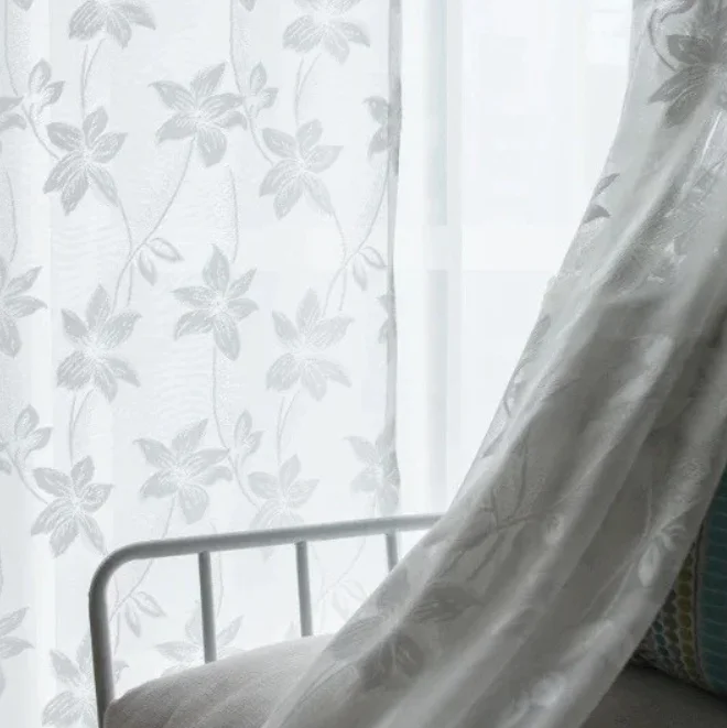 Light Luxury Fine Lace Lily Gauze Curtains Living Room Bedroom Curtains