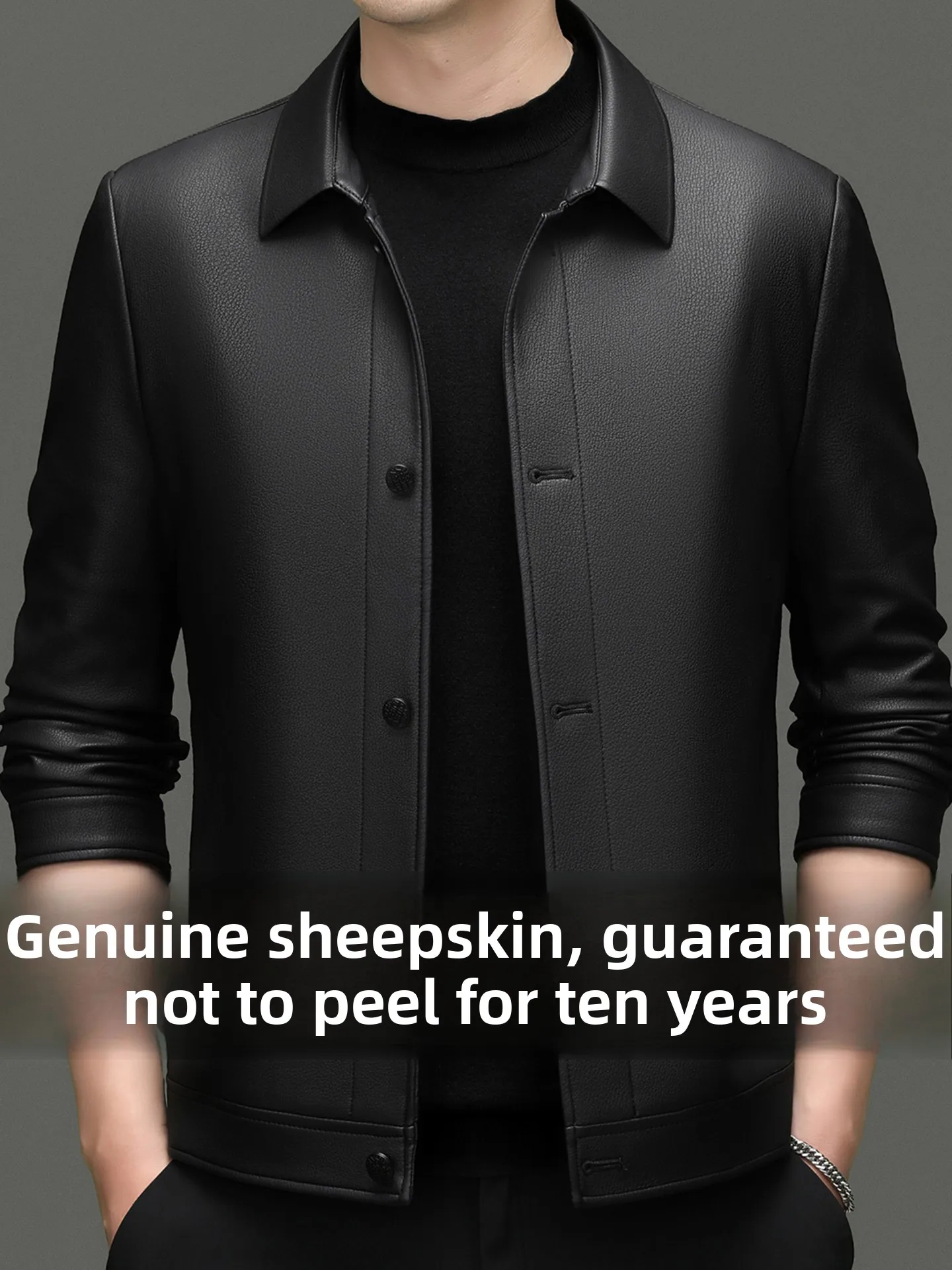 

Мужская модная повседневная утепленная кожаная куртка свободного кроя с воротником, длинными рукавами и декоративными пуговицами, осень-зима 2025