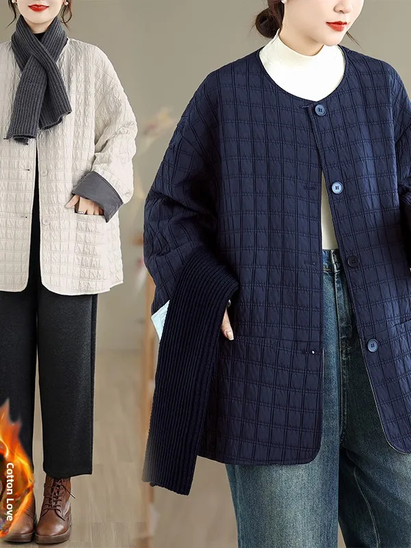 Women's Casual Loose Cotton Jacket Lightweight round Neck Winter Coat Comfortable Breathable Long Sleeve  Color