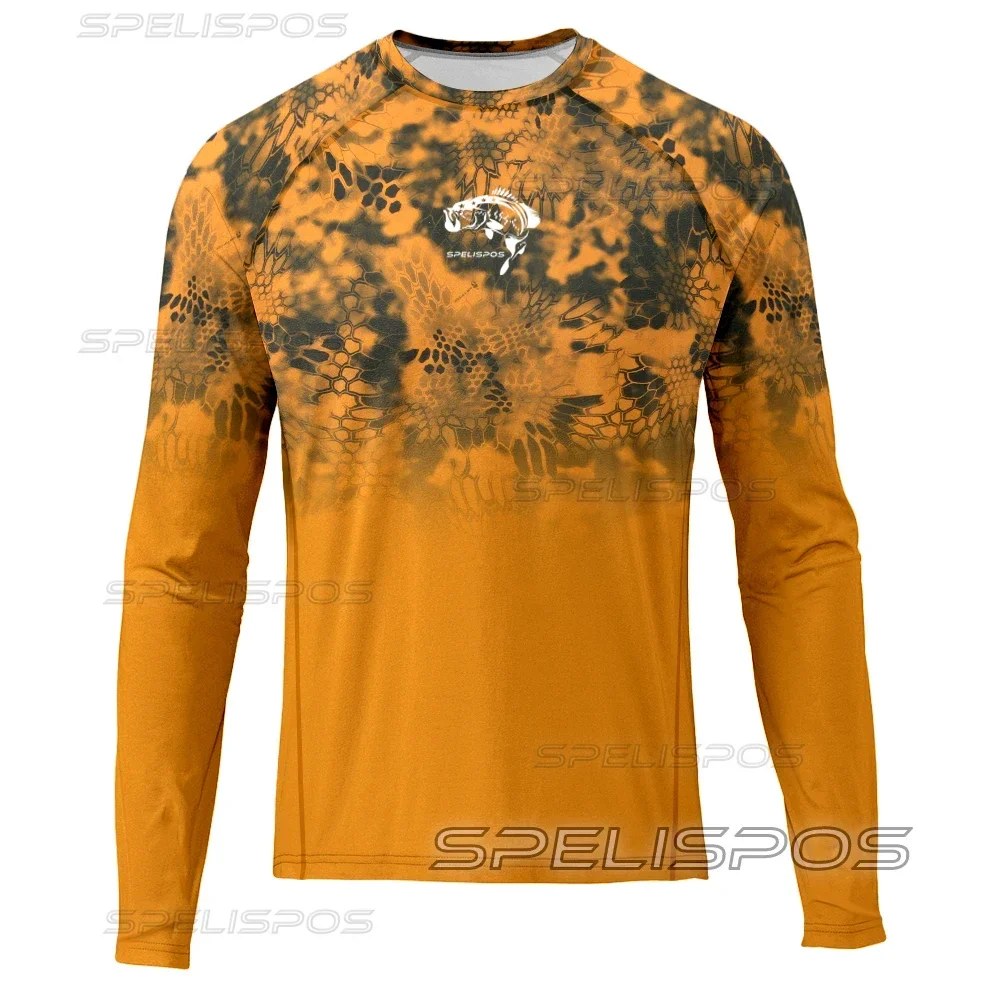 

SPELISPOS Men Round Neck Fishing Jersey Hiking Tops Breathable UPF 50+ Print Long Sleeve Fishing Shirt Performance Angling