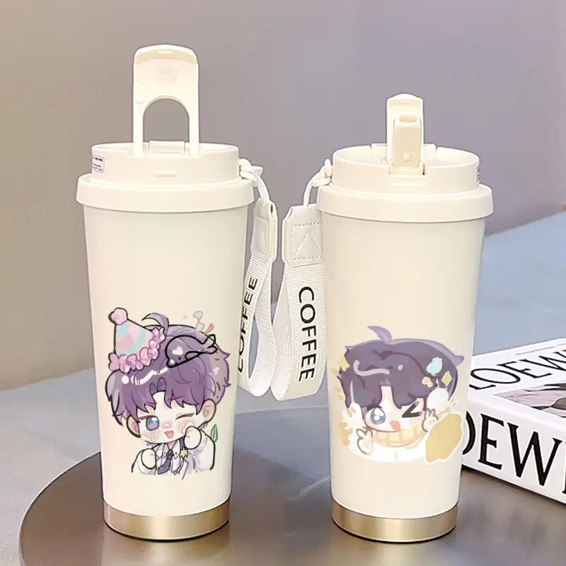 Love And Deepspace Sylus Rafaye Zayne Insulated Cup 520ML Stainless Steel Straw Capacity Cartoon Cold Coffee Double Drink Gift