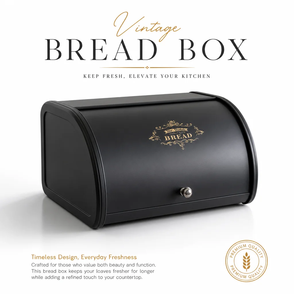 Lidded Metal Bread Box Black Outdoor Bread Box Kitchen Storage Container Home Roll-Top Food Container Large Capacity Storage Box