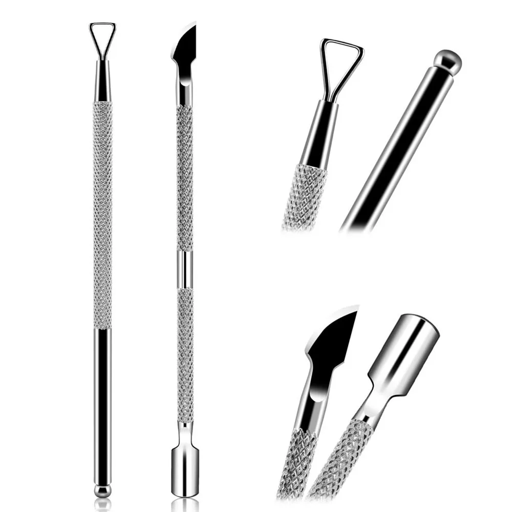 2Pcs Stainless Steel Double-ended Nail Cuticle Pusher Gel Nail Polish Remover Scraper Dead Skin Remover Nail Cleaner Care Tools