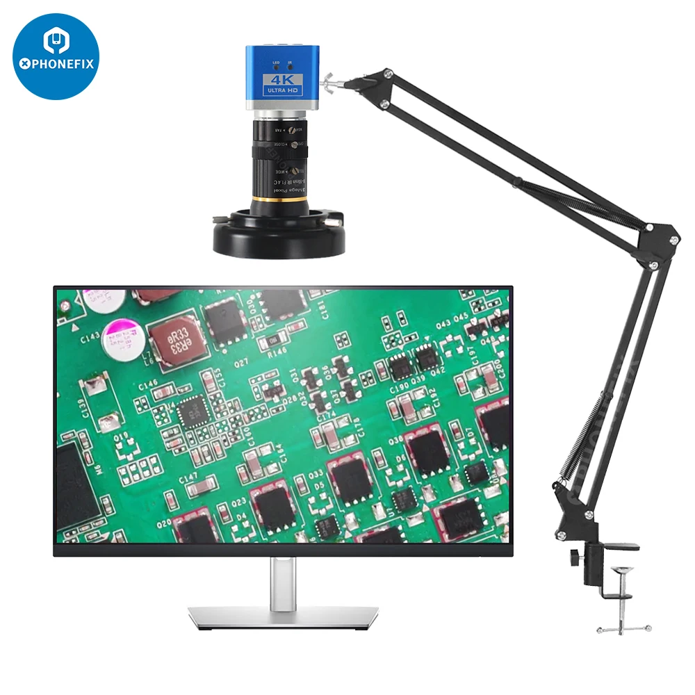 4K UHD Industrial Digital Microscope Camera 8-50mm Lens Tripod HDMI USB Electronic Video Microscope For Micro Soldering Repair