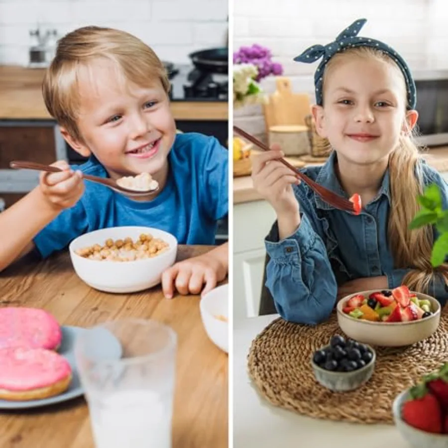 ملعقة وشوكة خشبية لتناول الطعام 8 قطعة مجموعة أدوات العشاء الخشبية اليدوية قابلة لإعادة الاستخدام المطبخ أدوات المائدة الخشبية مجموعة أدوات المائدة fo #6