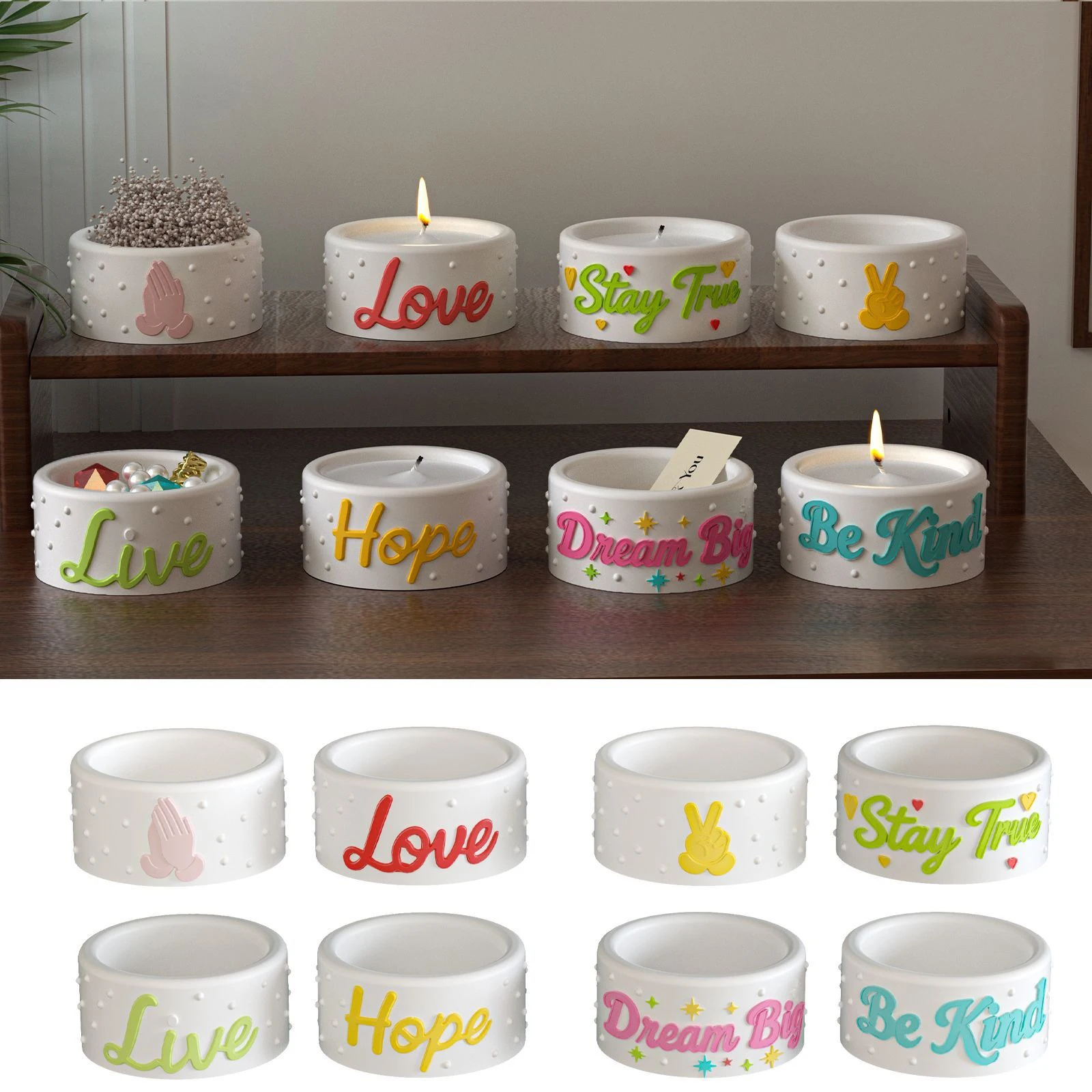 

Circular Candle Holder Silicone Mold Embossed Letter Gesture Candle Cup Mold DIY Home Decoration Mold