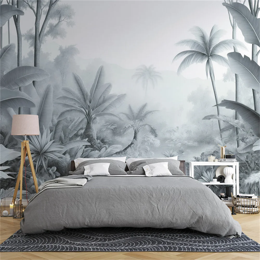 Milofi Jungle Wallpaper Monochrome Grey Shadow Mural