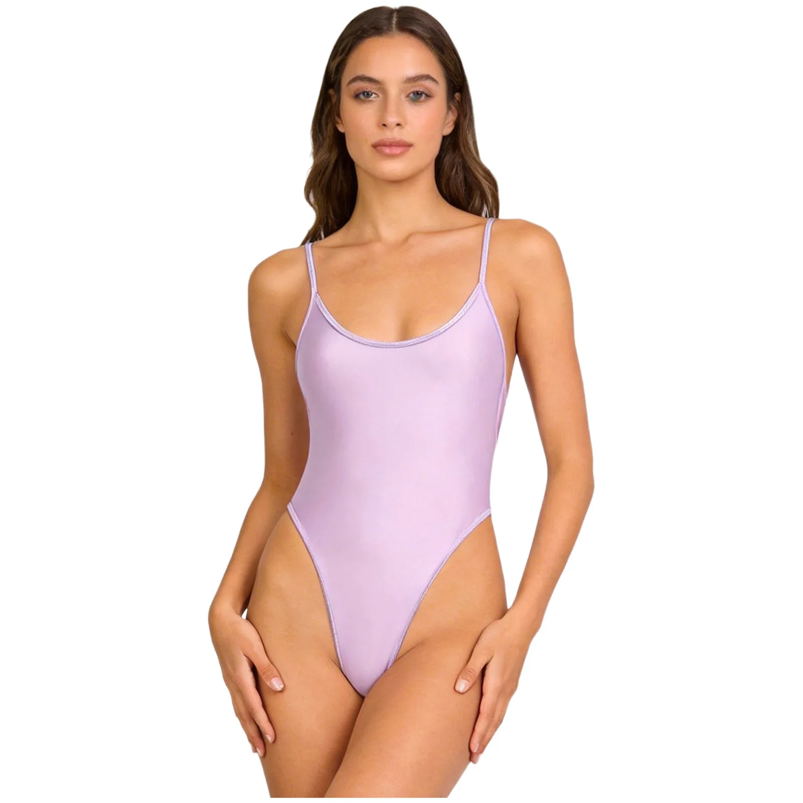 Women Thin Glossy High-cut Stretchy Bodysuit Swimwear Nightwear for Beach Pool Diving Sunbathing Rave Nightclub Couple Game
